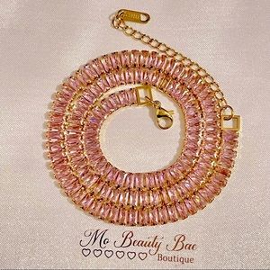 Pink Crystal Baguette Necklace